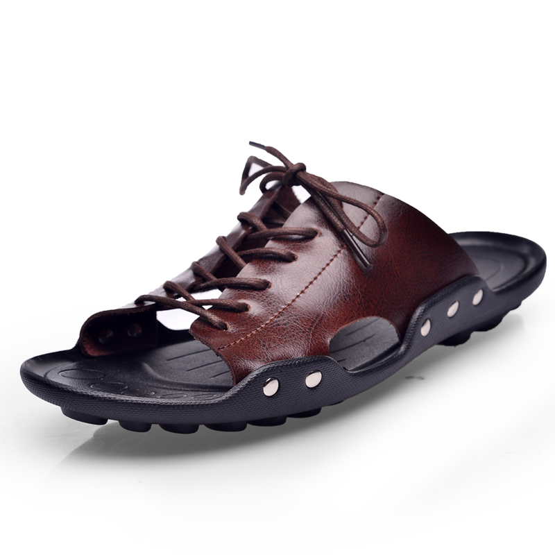 Flip Flop Leather Men - summer tide mens slippers British fashion