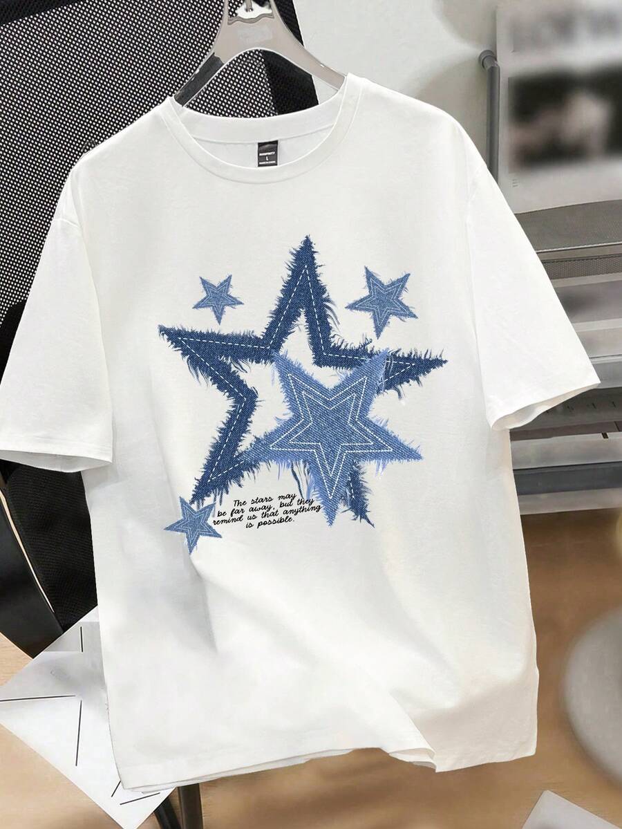 Tee Graphic Print - Men's White Loose Fit Graphic Tee