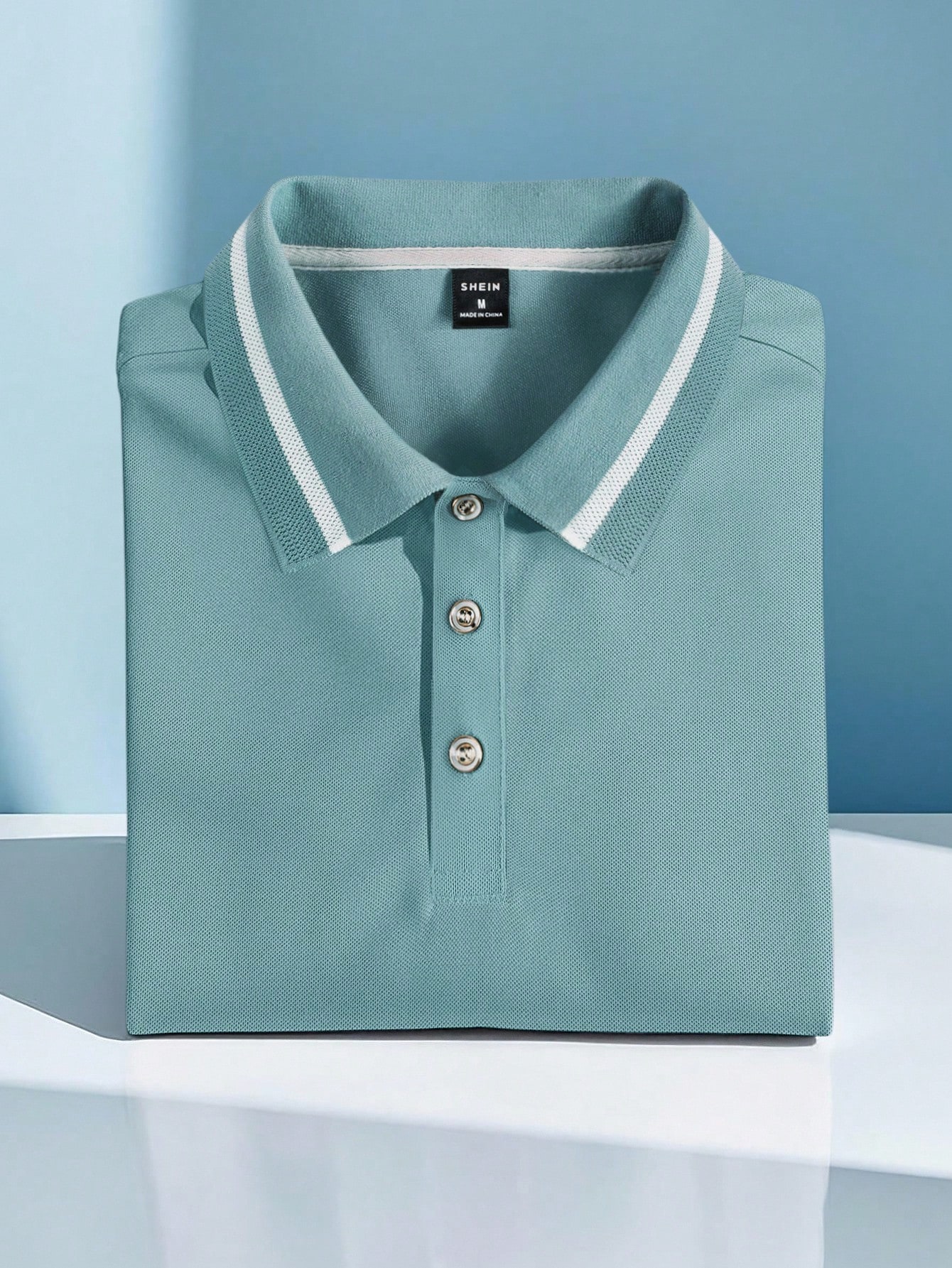 Polo Shirt Pique - Men's Light Teal Short Sleeve Polo