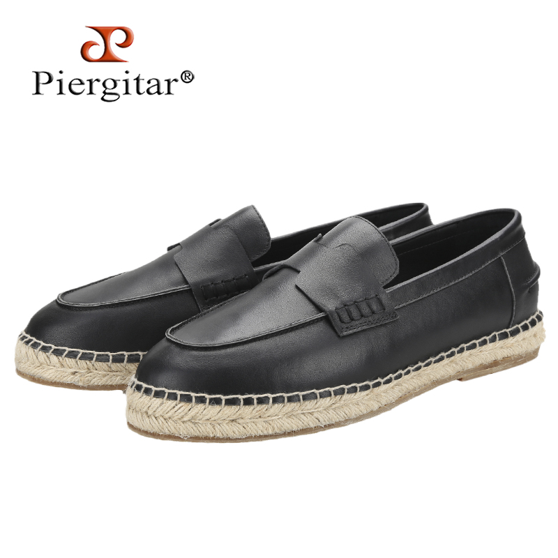 Espadrille Slip On - Piegitar Black Genuine Leather Men Espadrille