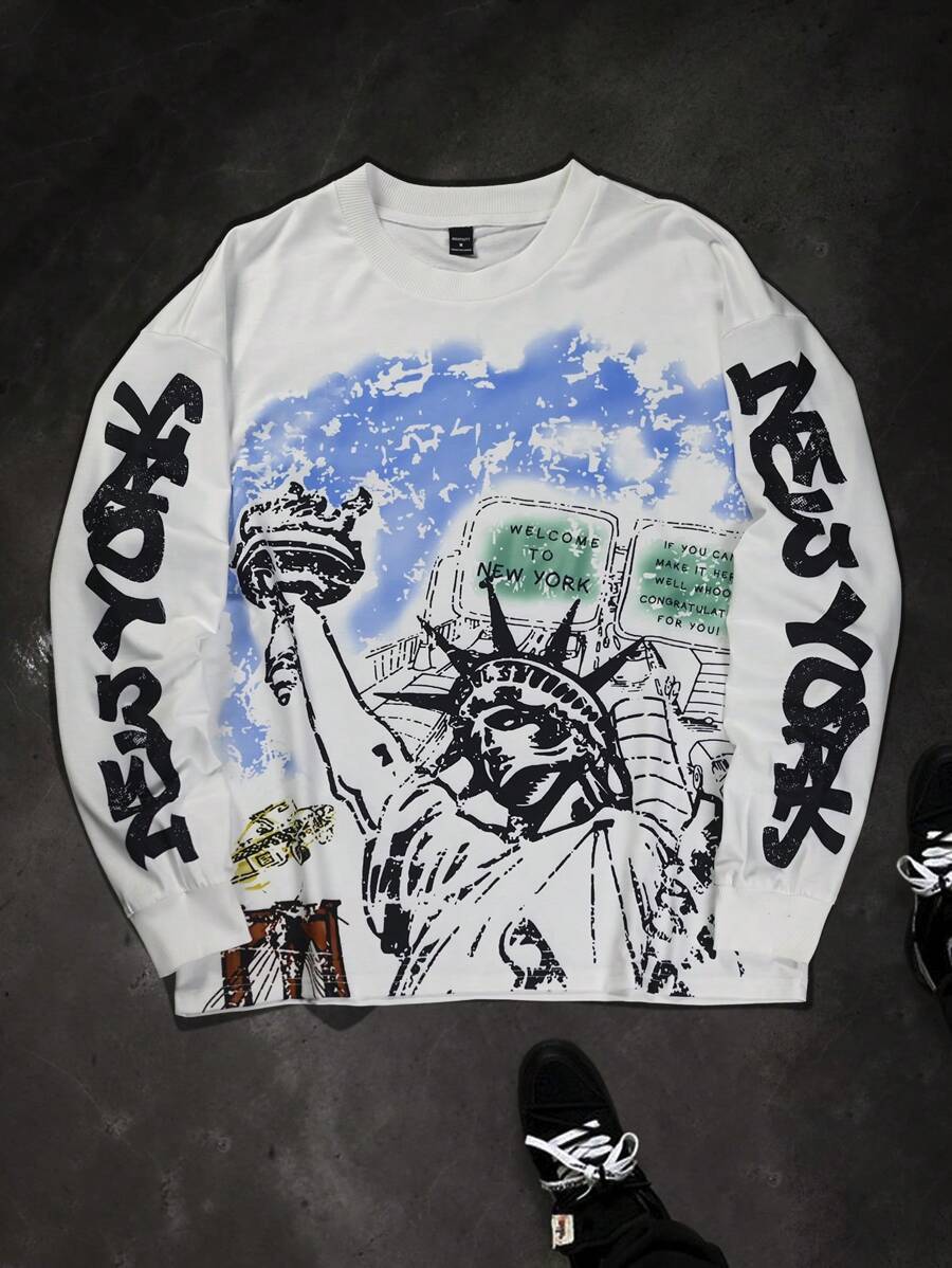 Tee Graphic Print - Men's Graphic Print Long Sleeve Tee