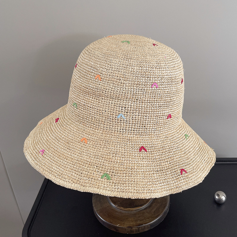 Women Embroidery Heart Raffia  – обзор и цена Bucket Hat Straw