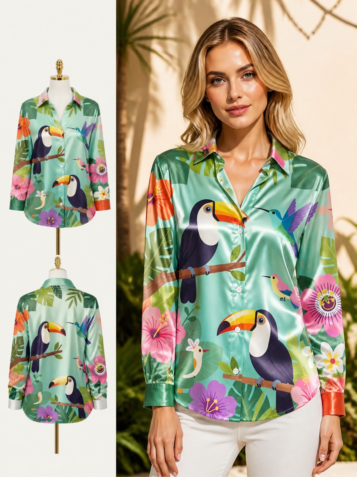 Mint Toucan Satin Button Shirt – обзор и цена Resort Shirt Floral