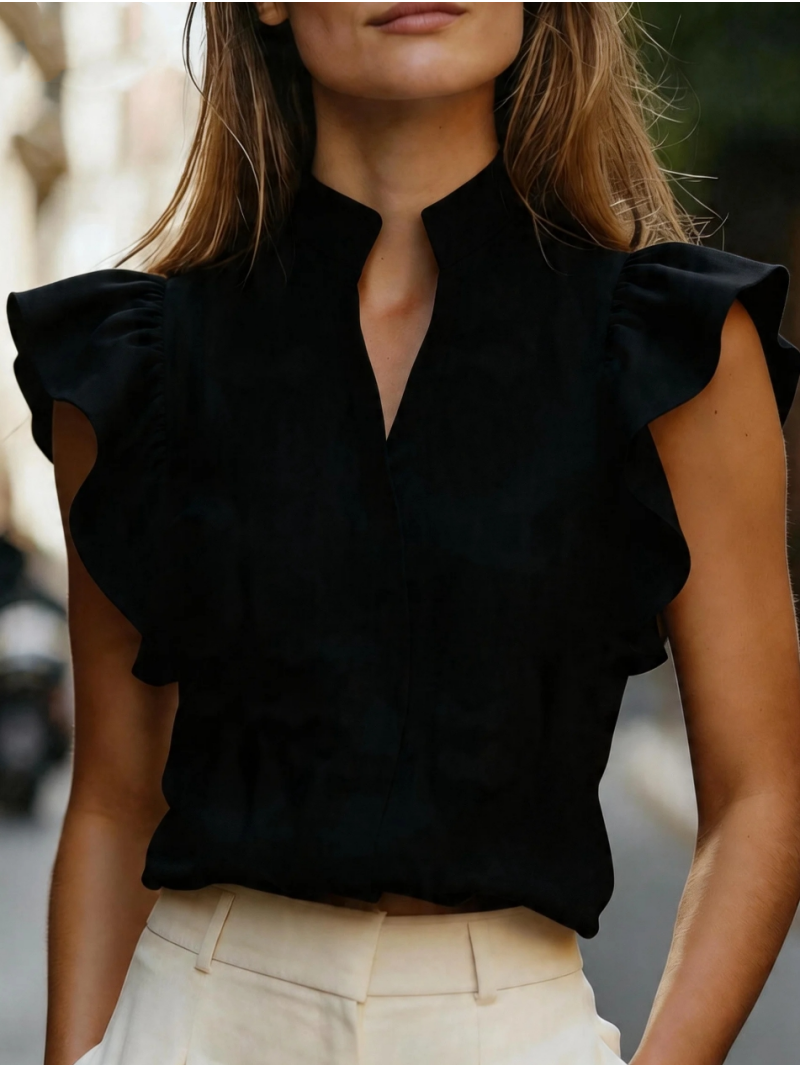 Sleeveless Ruffle Sleeve Top S – обзор и цена Shirt Camp Collar