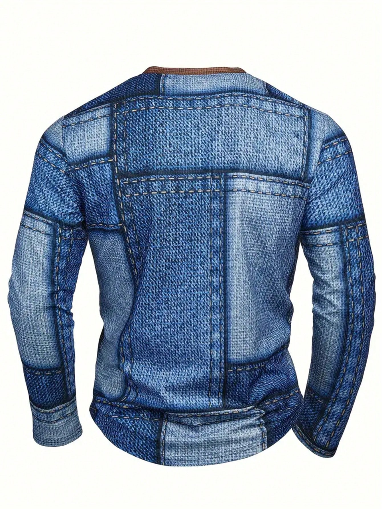 Men's Denim-Print Long Sleeve  – обзор и цена Tee Graphic Print