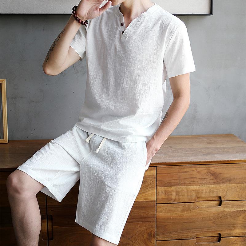 Men's Cotton Linen Set T-shirt – обзор и цена Linen Shirt Breathable