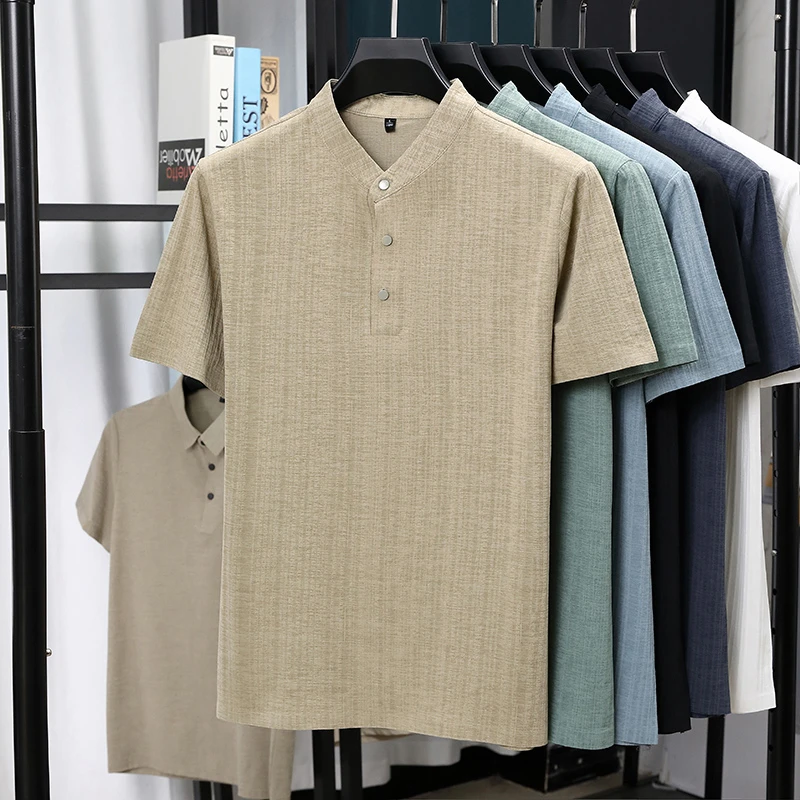 Mens Mandarin Collar Half Plac – обзор и цена Linen Shirt Breathable