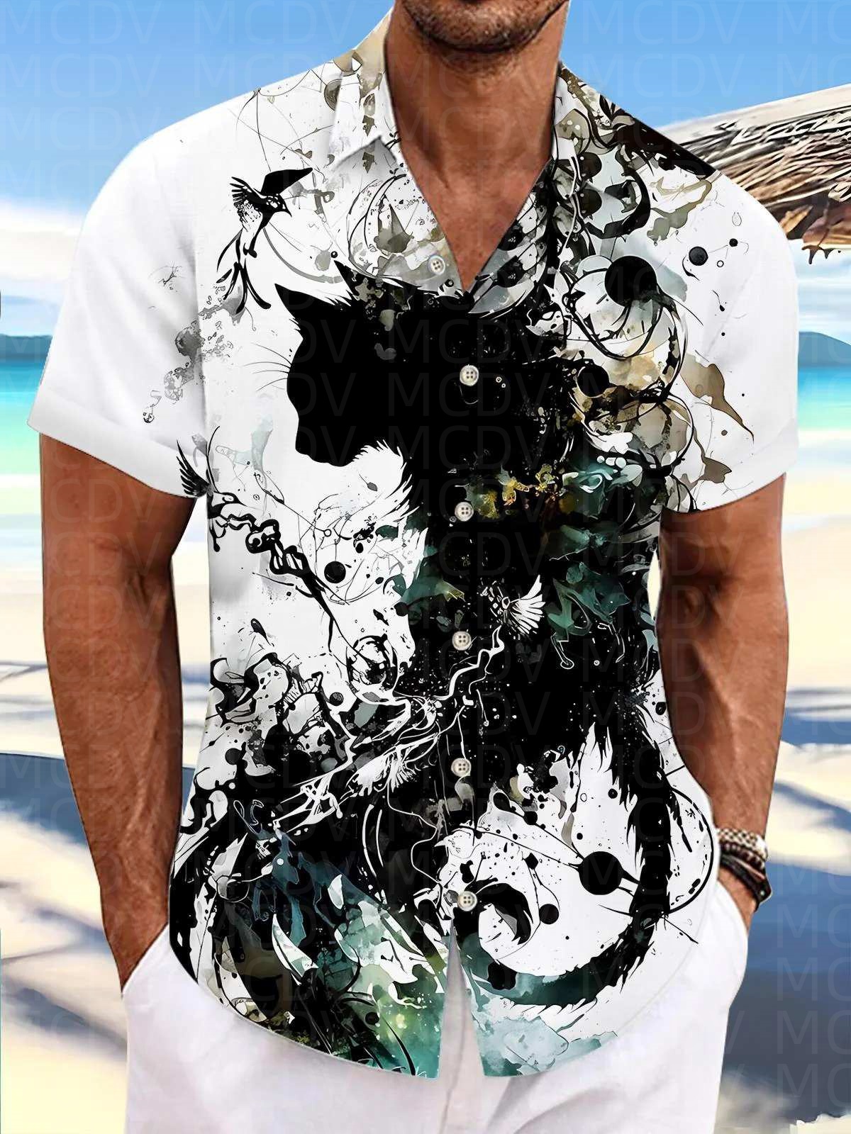Motorcycle Pattern Men's Hawai – обзор и цена Shirt Camp Collar