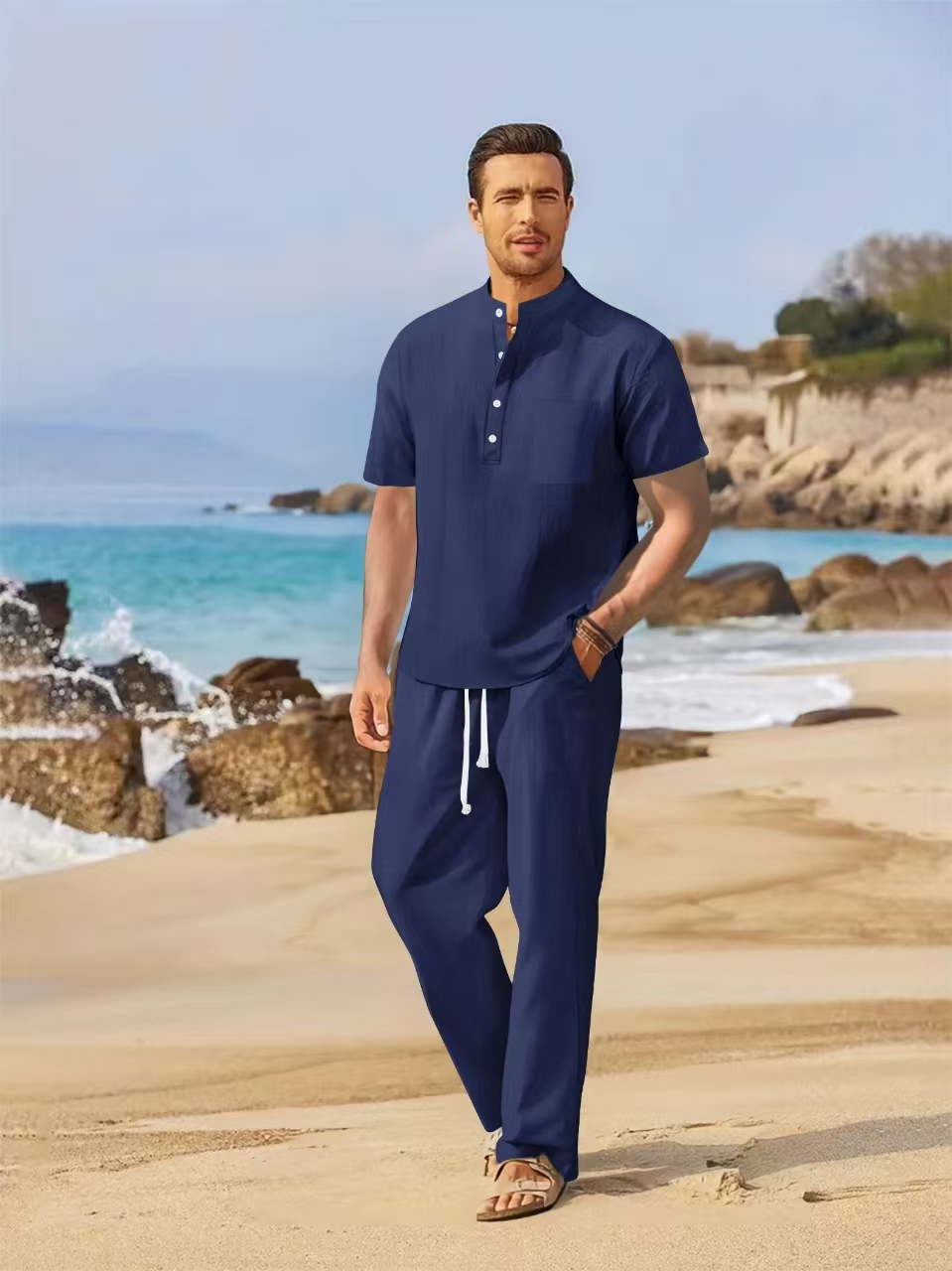 Summer men's cotton and linen  – обзор и цена Short Linen Drawstring