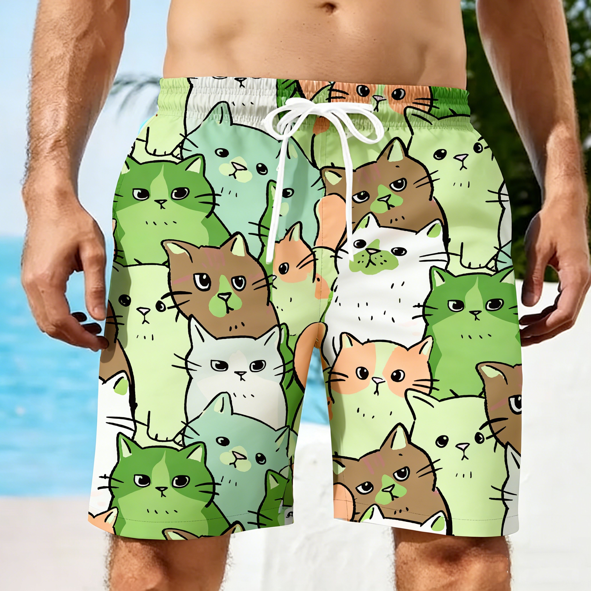 Men 3D Cat Graphic Beach Short – обзор и цена Trunks Board Surf