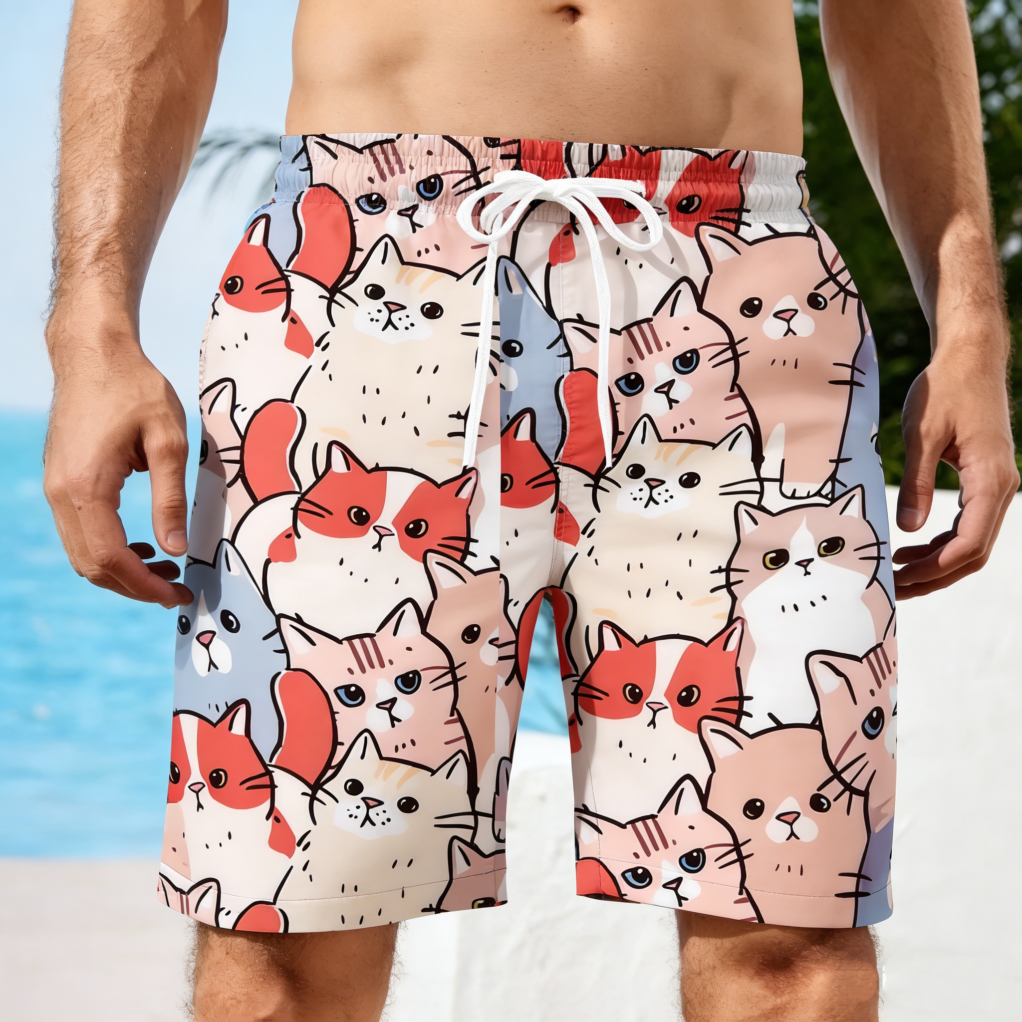 Men 3D Cat Graphic Beach Short – обзор и цена Trunks Board Surf