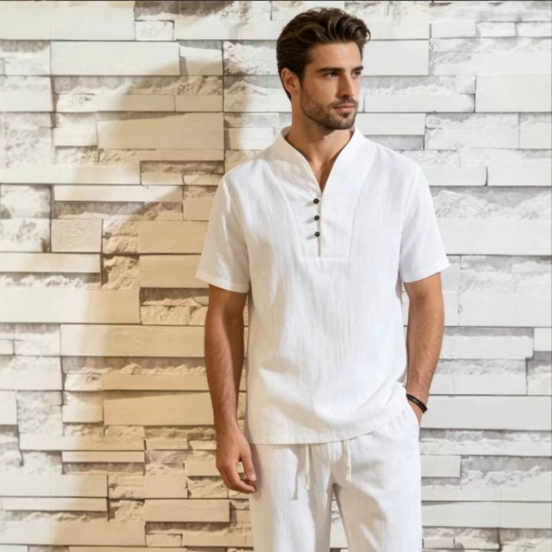 Men's Linen Cotton 2-Piece Set – обзор и цена Short Linen Drawstring