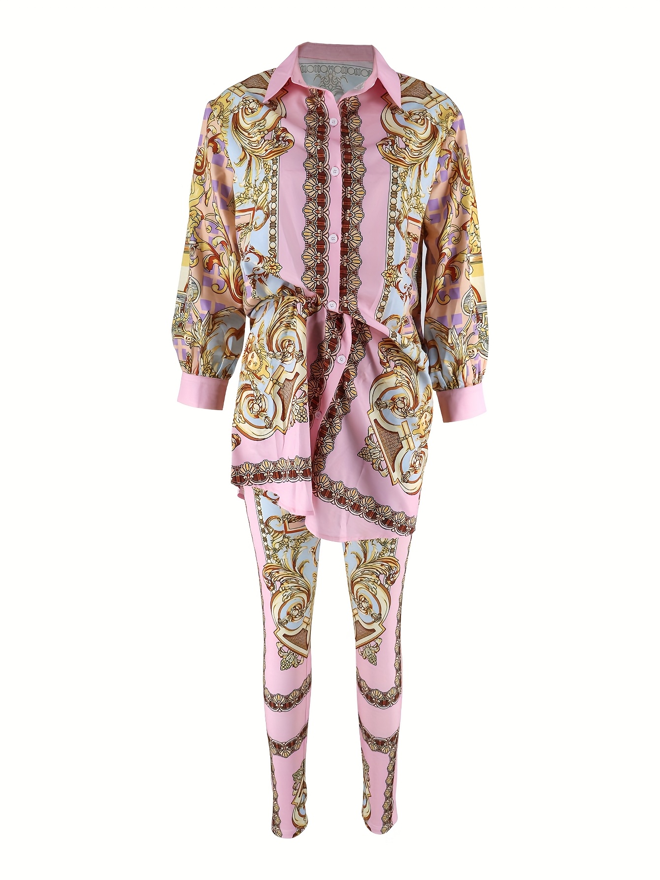 Women 2 Piece Set Ornate Print – обзор и цена Shirt Camp Collar